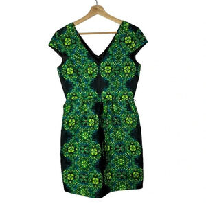 Nordstrom Taylor Green & Black Floral Short Sleeve Fit & Flare Mini Dress 4